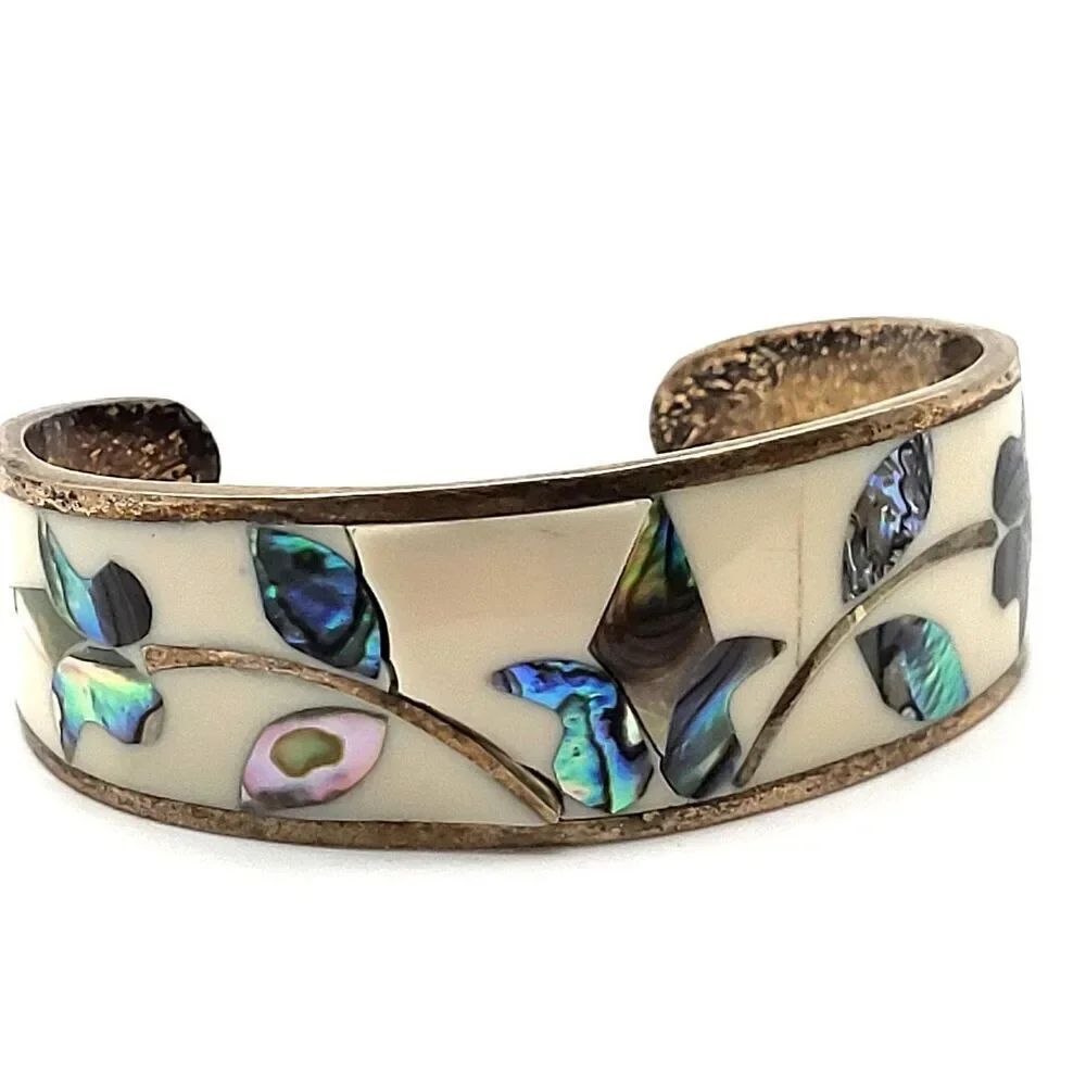 Alpaca Mother of Pearl Abalone Enamel Sterling Silver 6.5in